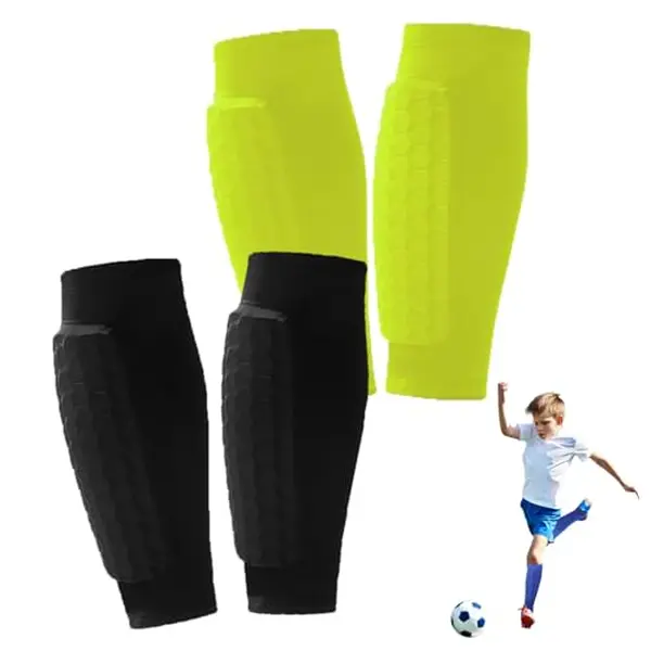 Soccer Shin Guards Calf Compression Sleeve 2 Pairs for Kids Youth Adult, Honeycomb Pads Lightweight Shin Protection, Shock Absorbing Gear for Football Baseball MTB