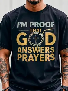 Christian Faith Text Print Men's T-Shirt, Prayer Theme Religious Culture, Church Activities Casual Wear, Pure Cotton Comfort Short Sleeve