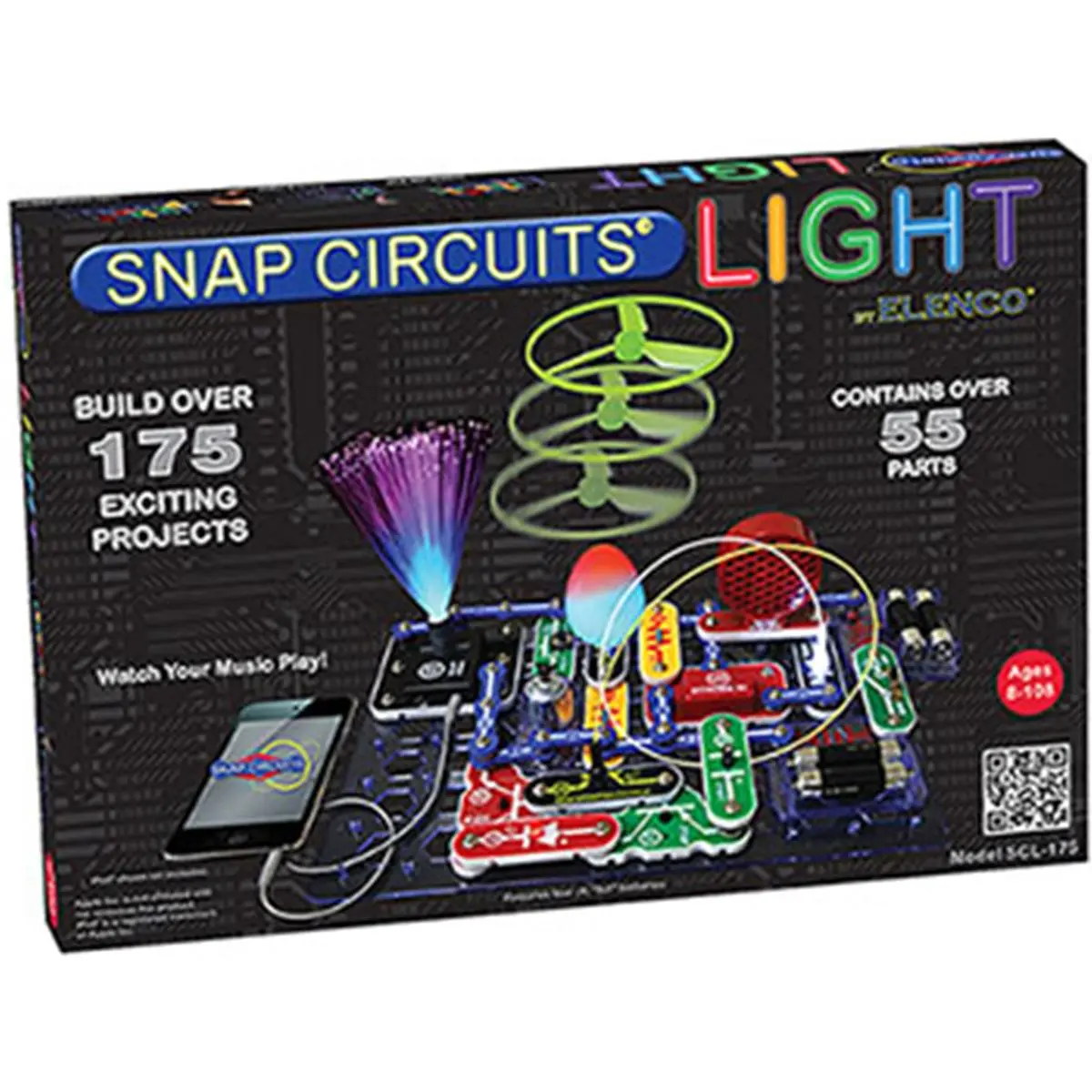 Elenco Electronics EE-SCL175 Snap Circuits Lights French Version Educational Kit - Plastic Modules, Snap Together, 55+ Parts, 175+ Projects, Color Changing LED, Strobe Light, MP3 Synced, for School Supplies