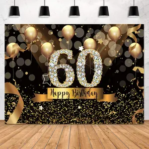 Happy Birthday Banner 60th Anniversary Party Decoration, Balloon Photo Backdrop, Diamond Design Pull Flag Banners