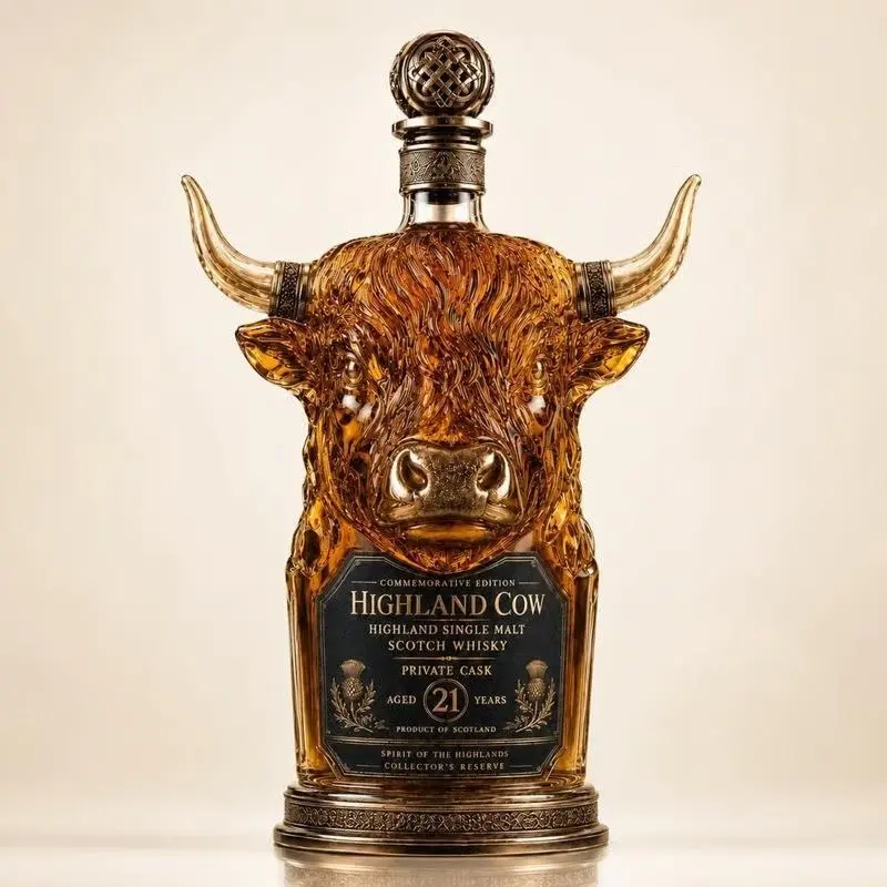 Highland Cow 21 Years Private Cask Single Malt Scotch Whisky Decanter, Collectible Decanter with Vintage Metal Stopper, Luxury Gift Bottle, Commemorative,gift