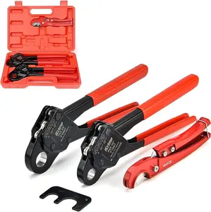 iCrimp Angle PEX Crimper for 1/2" & 3/4" PEX Copper Crimp Rings with PEX Tubing Cutter & Go/No-Go Gauge, Crimping Toolbox Crimping Equipment