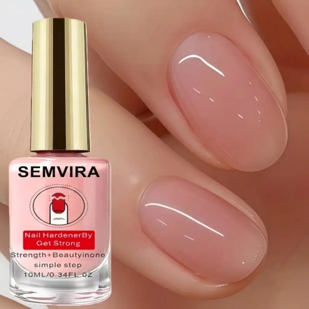 10ml Natural Pink Nail Strengthener Polish - Sheer Nude Pink Glossy Finish, Quick Dry Formula, Nail Hardener Treatment for Weak Nails, Long Lasting Shine, Easy DIY Manicure & Daily Nail Care