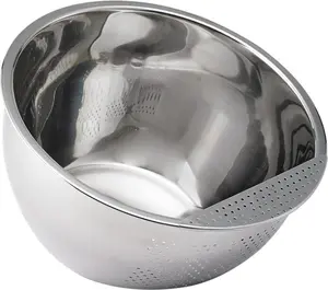 Asian Kitchen Professional Rice Washing Bowl – Stainless Steel Rice Rinser Strainer with Side Drainer, 3-Quart Capacity. Ideal for Quinoa, Rice, Grains, Legumes, Vegetables. Kitchen Essential
