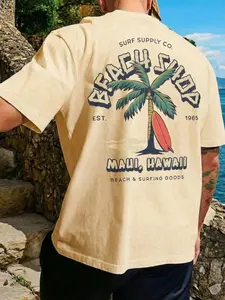 1pc Men's Maui Hawaii Graphic T-Shirt Vintage Surf Style Coconut Tree Print Quick Dry Polyester Short Sleeve Tee Lightweight Breathable Beach Top