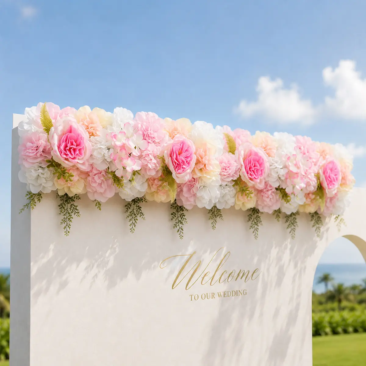 Wedding Arch Artificial Flower Panels, Dark Pink Rose/Champagne Pink Silk Peony Hanging Garland,  Artificial Floral Arch for Ceremonies, Faux Flowers for Event Decor & Hotel Flower Walls