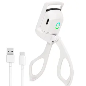 Electric Heated Eyelash Curler Portable Comb Eye Lash Perm Eyelashes Curls Rechargeable Thermal Eyelash Curler Tool White