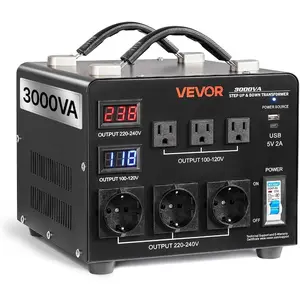 VEVOR Voltage Converter Transformer, 1500VA, Heavy Duty Step Up/Down Power Transformer, Convert from 110V to 220V and 220V to 110V, with EU Outlets, US Outlets, Power Cord, Circuit Breaker ProtectionVEVOR Super Brand Day