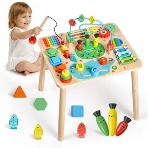 VEVOR Montessori Activity Table for Toddler 1-3 Years Old, 13 in 1 Wooden Learn Activity Desk, Baby Play Table for Boys & Girls Aged 6+ Months, Great Birthday, Christmas, Children's Day Present