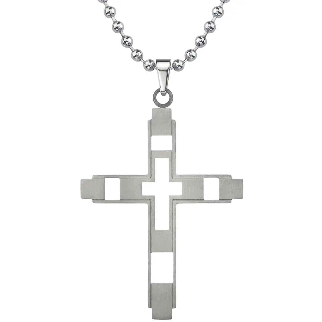 Modern Style Brushed Finish Titanium Cross Pendant With Steel Ball Chain Daily Birthday Anniversary Male Female
