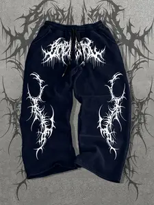 Men's Gothic Death Metal Thorn Print Sweatpants, Dark Fashion Loose Wide Leg Pants, Y2K High Street Casual Pants, Multiple Colors and Sizes Available