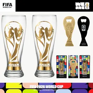 [FIFA World Cup 2026】Officially Licensed Glass Cup with Iconic Gold Trophy Design Football Theme Perfect for Parties Gifts and Watching Matches
