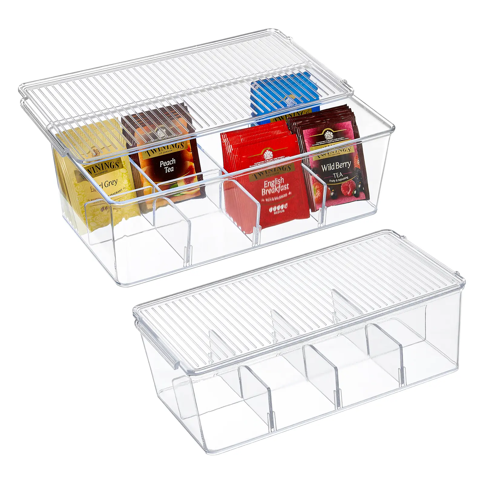 Lifewit Durable Plastic Stackable Tea Bag Organizer Storage Box with Lid & Cover, Home Organization Storage for Kitchen Cabinets, Countertops, Holds Coffee Pods, Sugar, Salt & More, Durable Plastic Organizers