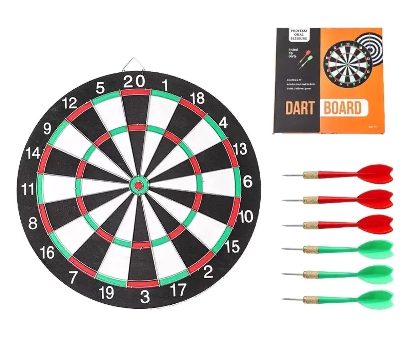 Dart Board Set with 6 Steel Tip Darts, 17 Inch Double Sided Target for Indoor and Outdoor Family Game Room Fun