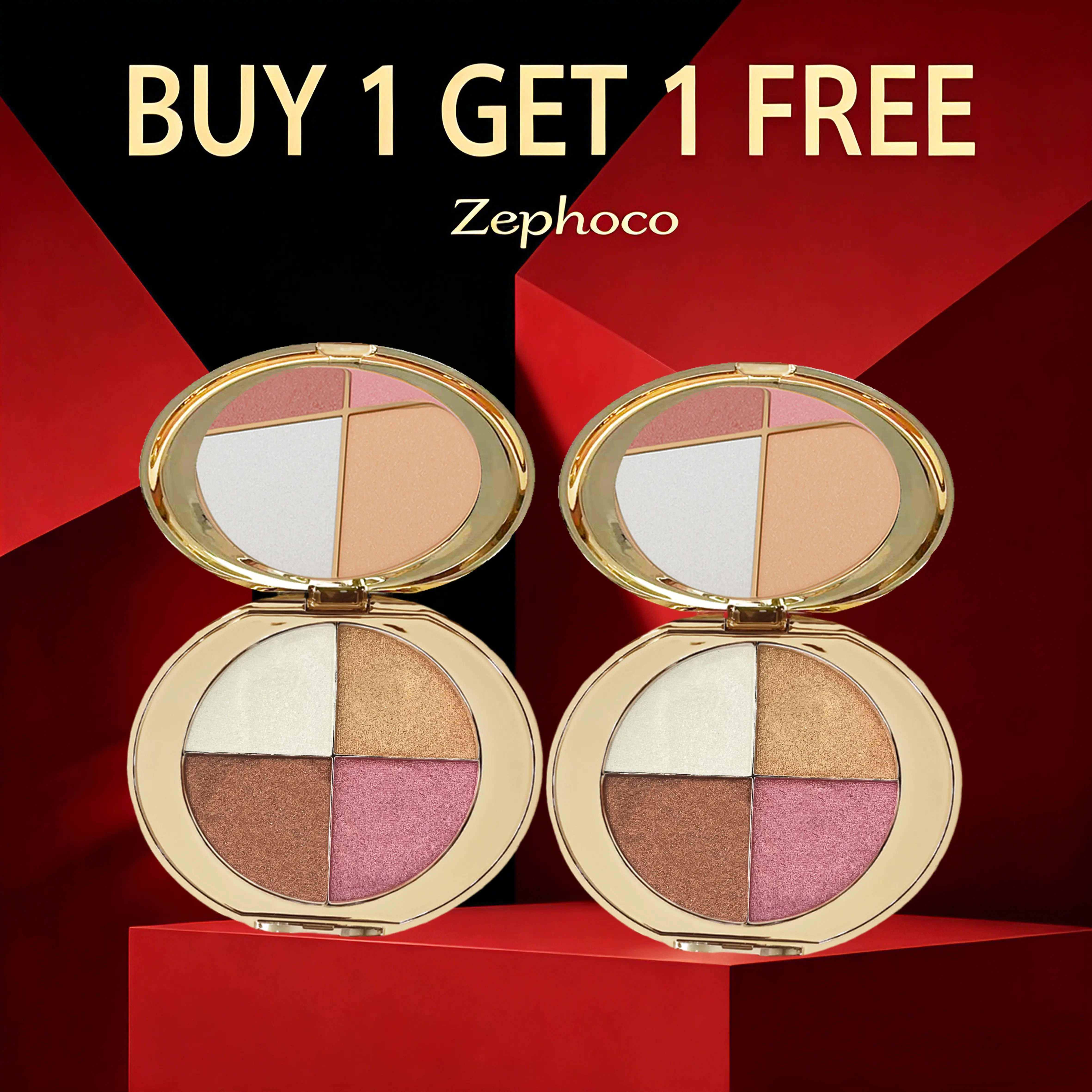 Buy 1 Get 1 Free 8.8g Buildable Powder Cheek Palette Set (4 Shades) - Glossy Radiant Glow, Radiance-Boosting Eyeshadow, Highlighter for Normal Skin Beauty Face Makeup, Diamond Shine, Buy 1 Get 1 Free Product, 3 Sheer Options
