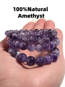 Natural Dream Amethyst Stretch Bracelet, Dogtooth Amethyst Crystal Healing Jewelry, Stress Relief & Relaxation Accessory for All Ages, Energy Bracelet