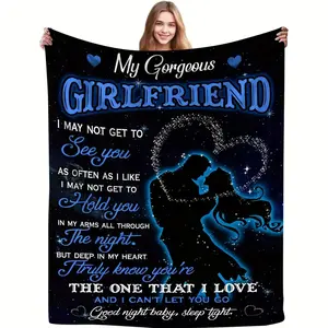 Soft and Comfortable Flannel Throw Blanket - Romantic Love Themed Country Style Four Seasons Knitted 100% Polyester Blanket with Digital Printing - Unique Gift Idea for Girlfriend