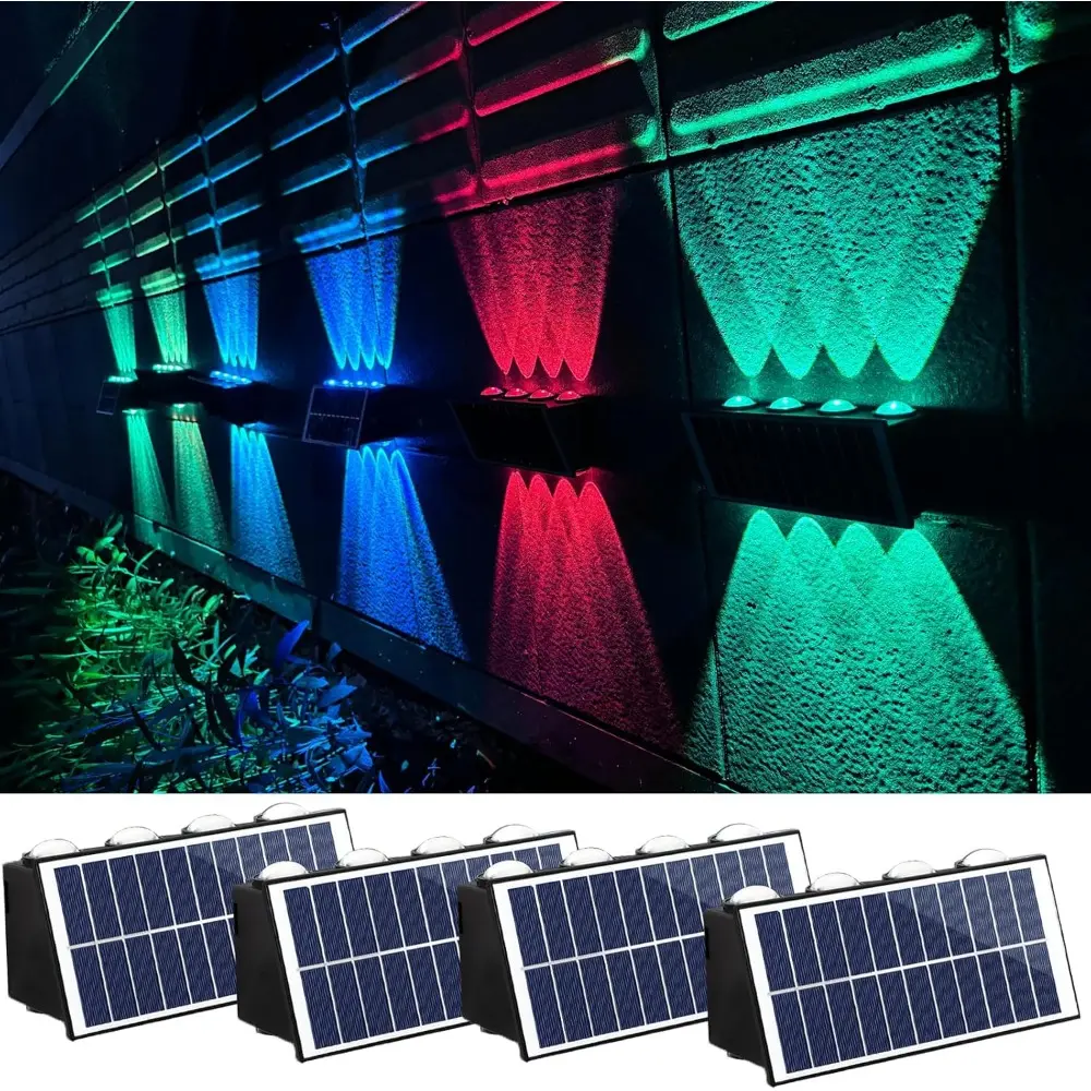 4-PackSolar Wall Light, RGB Color Wall Washer Light, Outdoor Decorative Light, Atmosphere Light, Garden Light, Exterior Wall Light, IP65, Suitable For Villa Exterior Wall, Courtyard,  Garden, Park, Scenic Area, Garden Decor, Balcony Lighting