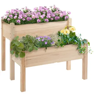 2-Tier Raised Planter Box – 34"x34"x28". Extra Deep Trough-Shaped Boxes on Both Levels. Sort Plants by Height, Soil Type, or Style. Great for Flowers, Herbs & Vegetables