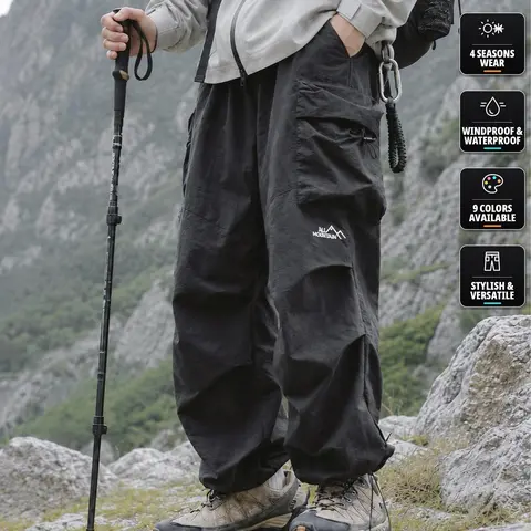 【CREATOR’S PICK】CAONAT Unisex Loose-Fit Hiking Pants - Lightweight Water-Resistant Quick-Dry Outdoor Pants, Elastic Waist with Pockets, Relaxed Fit for Easy Movement, Ideal for Hiking, Camping & Everyday Wear cargo pants 22333 casual all season
