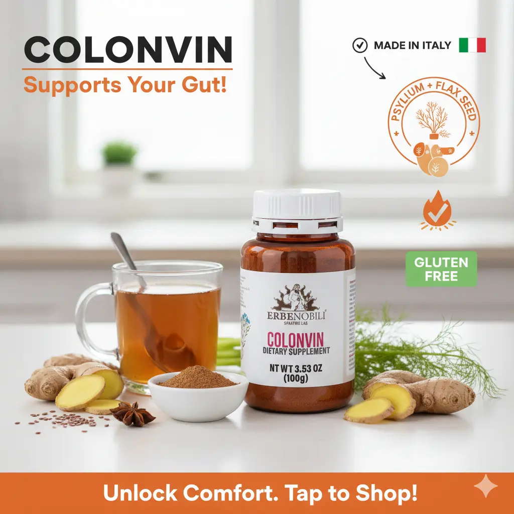 Erbenobili Colonvin 100g Dietary Supplement for Gastrointestinal Health with Psyllium Linen & Agar Agar Made in Italy