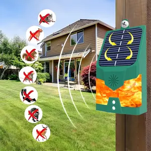 Solar Powered Ultrasonic Cat Dog Repeller with Simulated Flame Light, Waterproof Animal Deterrent for Orchards Greenhouses Gardens