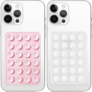 2 Pack Silicone Suction Phone Case Mount, Non Slip Sticky Grip, Silicon Adhesive Suction Cup Mount, Strong Grip Holder for Selfies and Videos (LightPink&Translucent)| 2 Pack