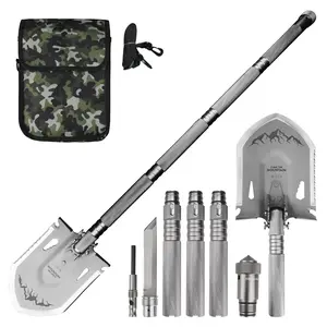 Wetactics MT-20 14-in-1 Folding Shovel – Outdoor Camping, Car, Off-Road, Home & Garden Tool with Adjustable Head, Knife, Fire Starter, Whistle, Glass Breaker, Bottle Opener & Nylon Pouch