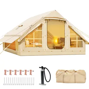 ABORON Inflatable Camping Tent with Pump, Glamping Tents, Easy Setup 4 Season Waterproof Windproof Outdoor Blow Up Tent, with Mesh Windows & Doors