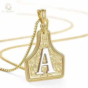 Elarique 14k gold-plated light luxury western cowboy 26-letter necklace, 14k high-end embossed sweater chain