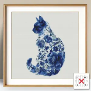 Cat Pattern Cross Stitch Embroidery Kit without Frame, DIY Cross Stitch Handicraft Product, Modern Wall Art Decoration