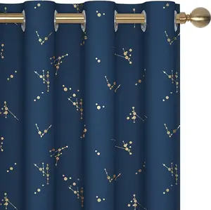 Deconovo Blackout Curtains (2 Panels, Gold Constellation Foil All-Over Print) - Thermal Insulated, Soundproof Blacking Out Drapes for Living Room, Bedroom, Blacking Out Curtains
