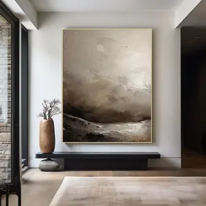 Beige & Gray Textured Abstract Painting poster: Minimalist Wall Art