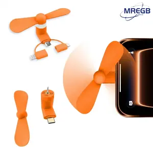 MREGB Mini Mobile Phone Fan 3-in-1, Powerful 15000 RPM Handheld Cooling Gadget with Safe Soft TPE Blades. Detachable Plug & Play Pocket Accessory for iPhone, Type-C, Android Micro USB. Summer Travel & Outdoor Commuting Essential