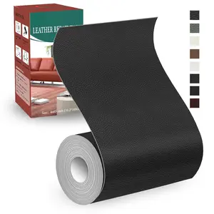 Leather Repair Kit for Furniture, 4 x 63 Inches self Adhesive Leather Repair Tape for Damaged Leather Furniture, Sofa Seating, Leather Goods(Black - Litchi Grain)