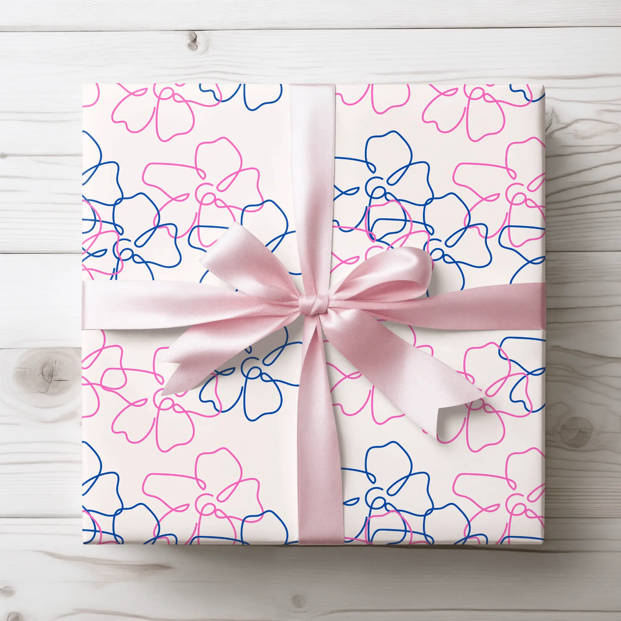 Floral Line Drawing Wrapping Paper Roll