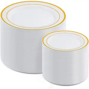 200  Plastic Plates for Party, Heavy Duty Disposable Plates - 100 Plastic Dinner Plates and 100 Salad Plates for Party Wedding