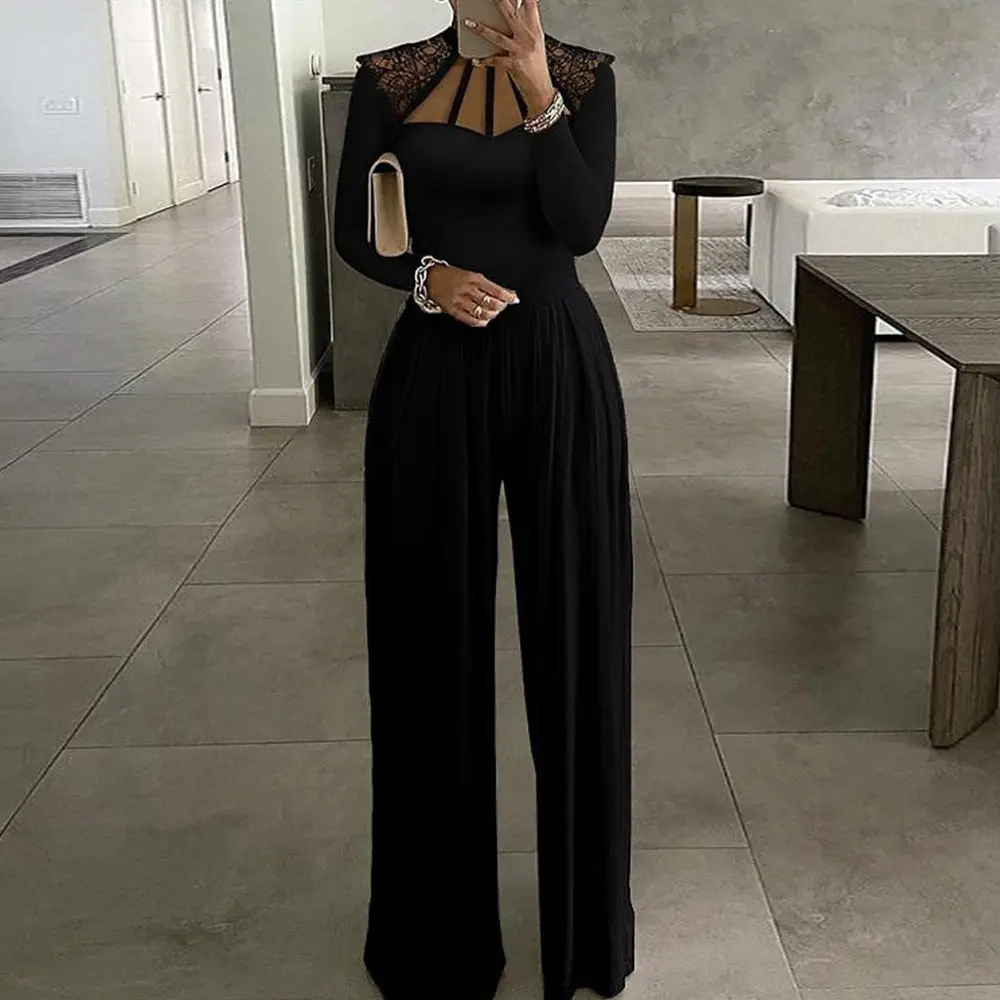 Women's Milk Silk Spandex High-Waist Wide-Leg Long-Sleeve Overalls Jumpsuit - Chic, Breathable Style with Elegance for Casual Day-to-Night Wear