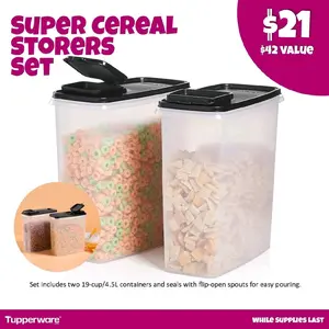 Tupperware Super Cereal Storer Set - Includes 19-Piece Containers with Flip-Open Spouts, Total Value of $21
