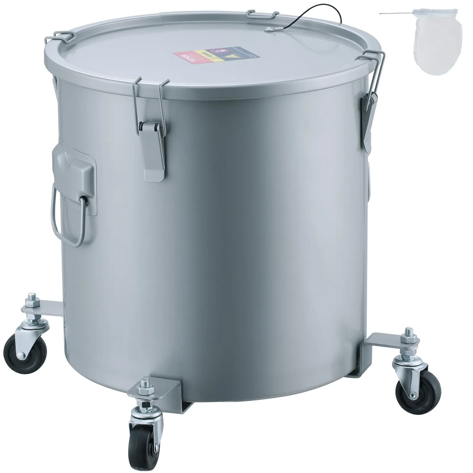 【summerfinds】VEVOR Fryer Grease Bucket, 8 Gal Oil Disposal Caddy with Caster Base, Carbon Steel with Rust-Proof Coating, Oil Transport Container with Lid, Lock Clips, Filter Bag for Hot Cooking Oil Filtering, Gray