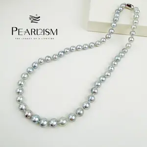 【Adee】PEARLISM Luminous Silver-Blue Madama Pearl Necklace | 7-8mm Graduated 17.7" (45cm) Minimalist Luxury-ASAN011