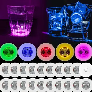 Coaster, 25 Pcs Light Up Coasters for Drinks,Liquor Bottle Light Stickers Coasters,Flash Light Up Cup Coaster for Club, Bar, Party