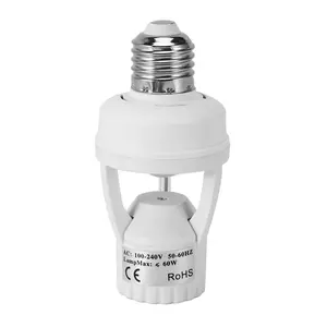 E27 Light Sensor Plug Socket Switch Base, 110-220V AC 360-Degree PIR Infrared Human Motion Induction Lamp Holder for LED Bulbs