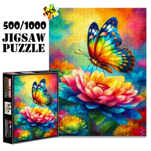 1pc 1000 piece adult puzzle 70x50cm Colorful Butterfly on Blooming Flower500 pieces paper jigsaw puzzle suitable for DIY creative games for adults and families, birthday and holiday stress relief gift