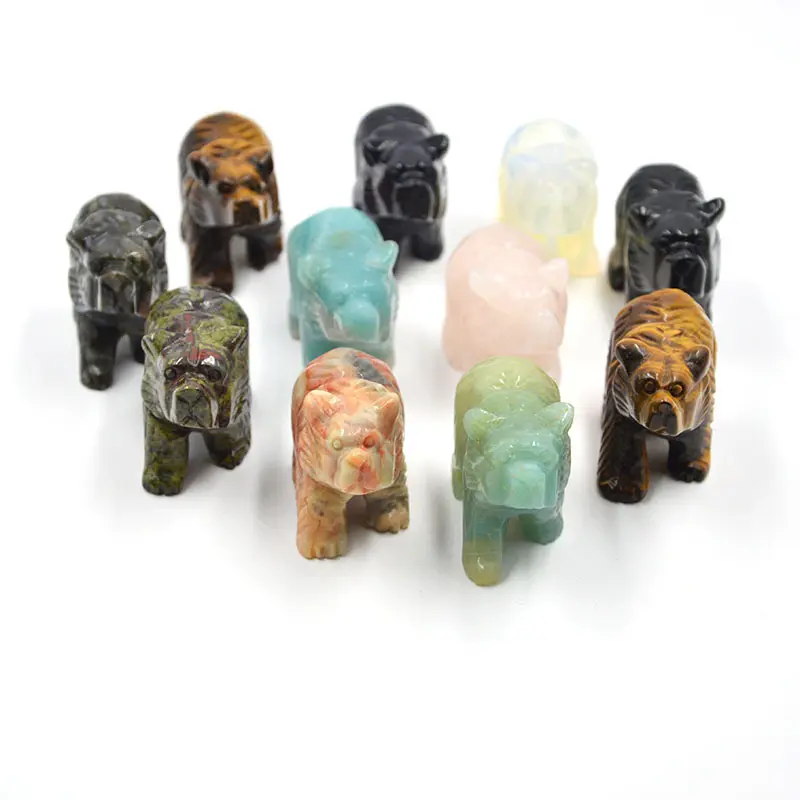 Natural Crystal Bear Figurine - Solar Plexus Warm Protection Mini Desk Spiritual Decor, Gift for Spiritual Enthusiasts