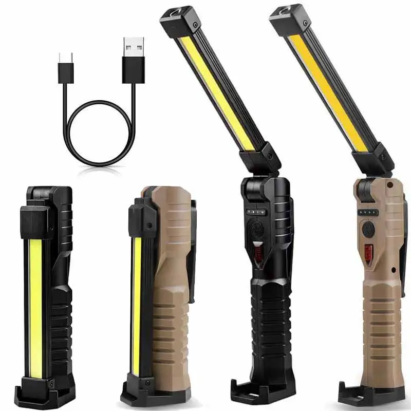 LED Work Lights Rechargeable Flashlights,with Magnetic Base & Hanging Hook, 180°Rotate, 5 Modes, Work Light Mechanic Flashlight, khaki BackToSchool outdoorfun