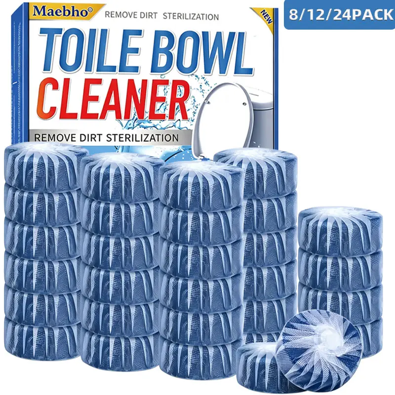 Automatic Toilet Bowl Cleaner Tablets (8/12/24 PCS), Low Odor, Fresh Scent, Powerful Stain Removal, Long-Lasting Deodorizing, Ideal for Plastic Surfaces, Easy for Home & RV Use, Household Toilet Cleaner