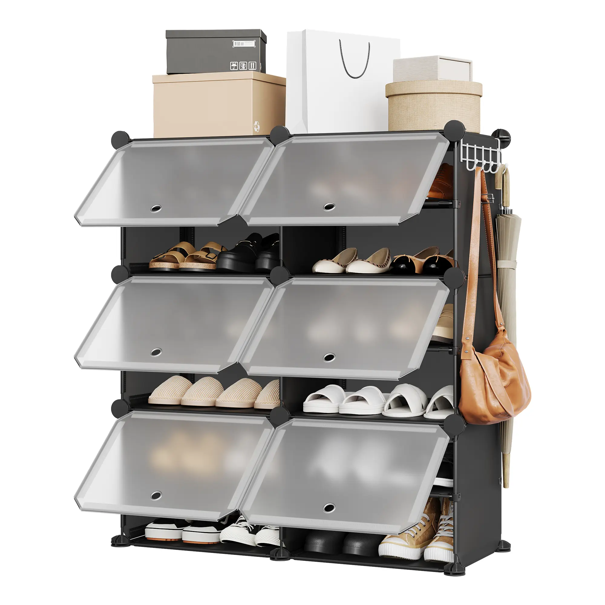 Modular 6-Cube Shoe Storage Cabinet with Doors – Space-Saving Plastic Organizer – Easy DIY Assembly – Entryway, Bedroom, Living Room Use corner shelf stand