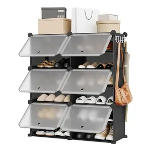 Modular 6-Cube Shoe Storage Cabinet with Doors – Space-Saving Plastic Organizer – Easy DIY Assembly – Entryway, Bedroom, Living Room Use corner shelf stand