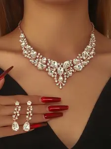 Water Drop Sparkling Bridal Rhinestone Necklace Jewelry Set, Perfect for Wedding Banquet Party Accessories, Elegant Prom Wear, Glamour Set, Teardrop Jewelry Set